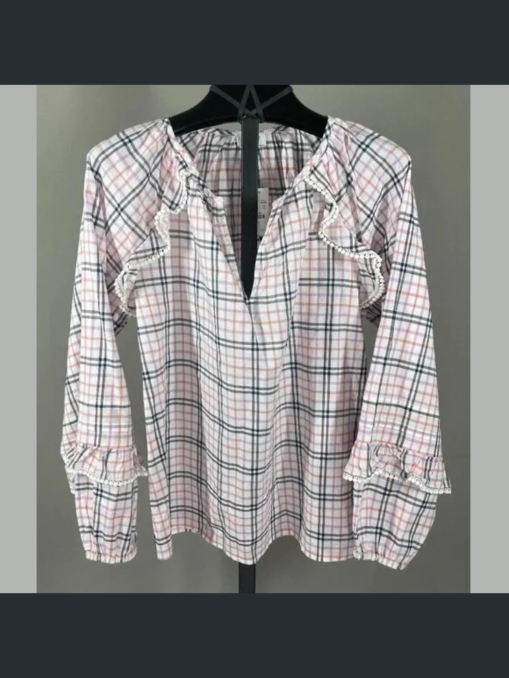 NEW J Crew Shirt Womens XS black purple pink plaid preppy casual pop over